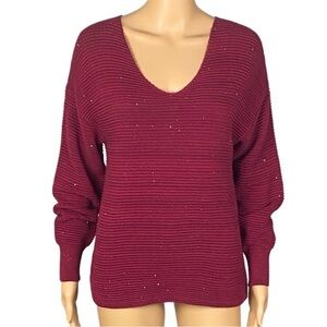 Tommy Bahama Bonita Sequined Sweater in Raspberry Ottoman stripes Small EUC